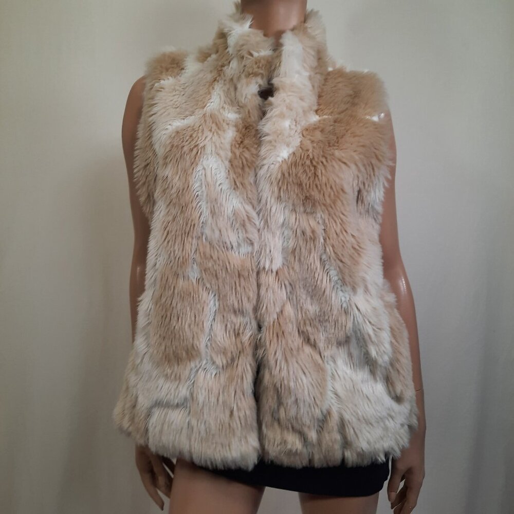 Jack BB Dakota Faux Fur Vest Size L Mid Length Fluffy Beige Blonde Boho
